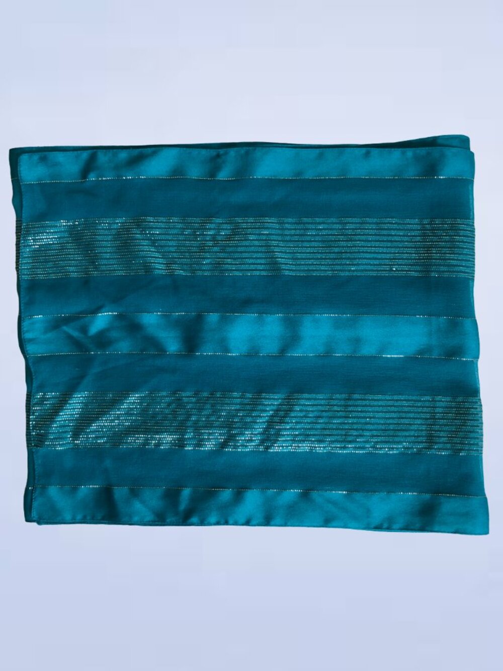 Teal Striped Polyester Rectangle Scarf - Elegant Lightweight Sheer Wrap